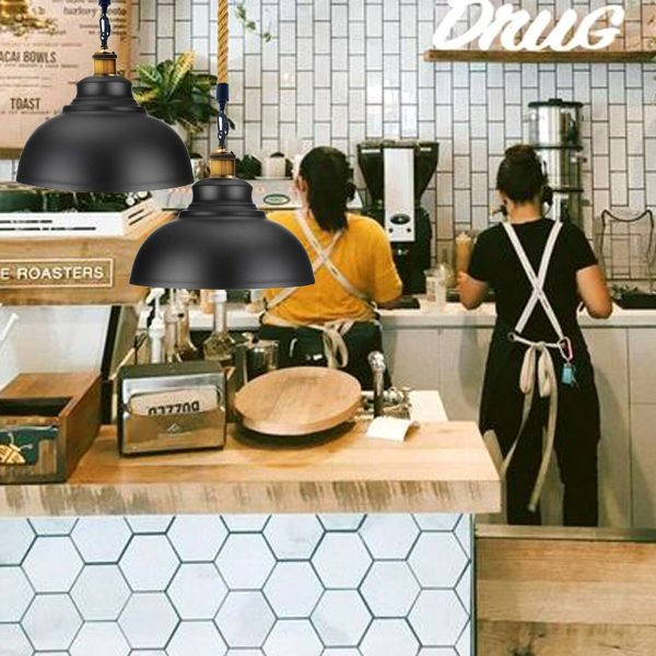 Black Retro Hemp Rope Barn Slot Metal Pendant Hanging Lights