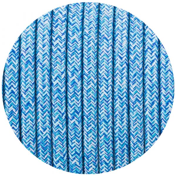 3 core Round Vintage Braided Fabric Blue Multi Tweed Coloured Cable Flex 0.75mm