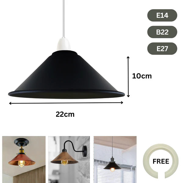 Painted Vintage 22 x 10cm Cone Light Shades Metal Easy Fit Ceiling Pendant Hanging Wall Lampshade