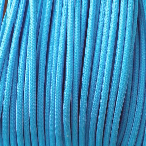 3 Core Round Light Blue Vintage Italian Braided Fabric Cable Flex 0.75mm UK