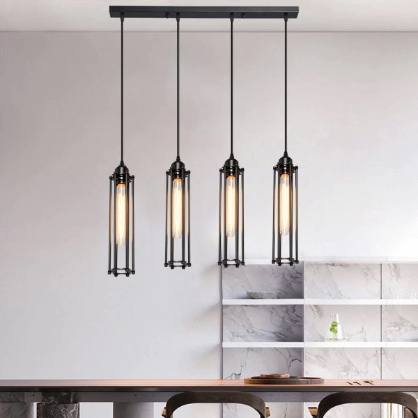 Black 4 Head Light Cage Ceiling Pendant Light