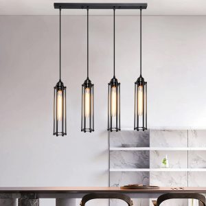 Black 4 Head Light Cage Ceiling Pendant Light