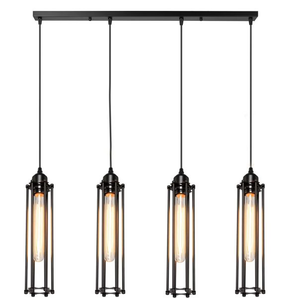 Black 4 Head Light Cage Ceiling Pendant Light
