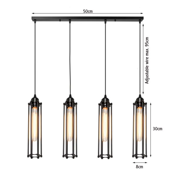 Black 4 Head Light Cage Ceiling Pendant Light