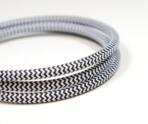 DC VOLTAGE 2 core Round Vintage Braided Fabric Black and White Cable Flex 0.75mm