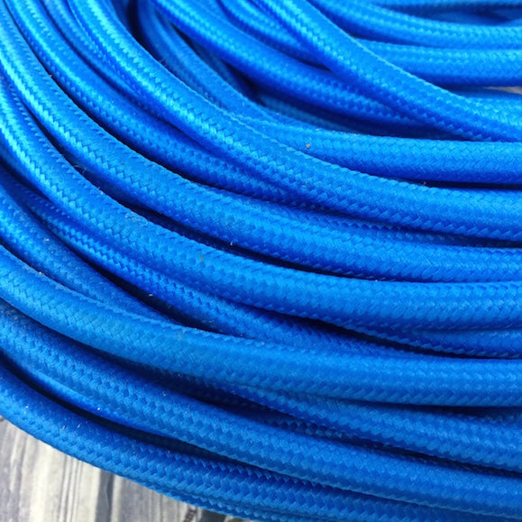 3 Core Round Vintage Italian Braided Fabric Blue Cable Flex 0.75mm UK