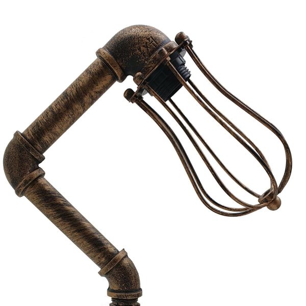 Industrial Iron Water Pipe Table Lamp with Bulb Guard wire Cage