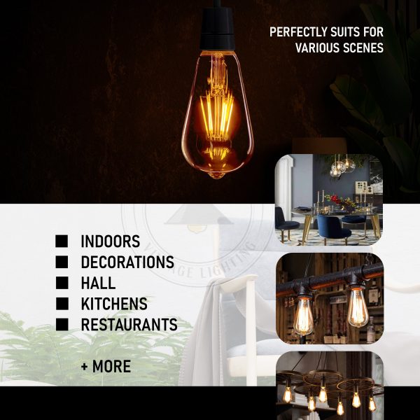 Vintage LED Filament Bulb ST64 Bayonet 8W Dimmable B22 Light Bulb ~3208