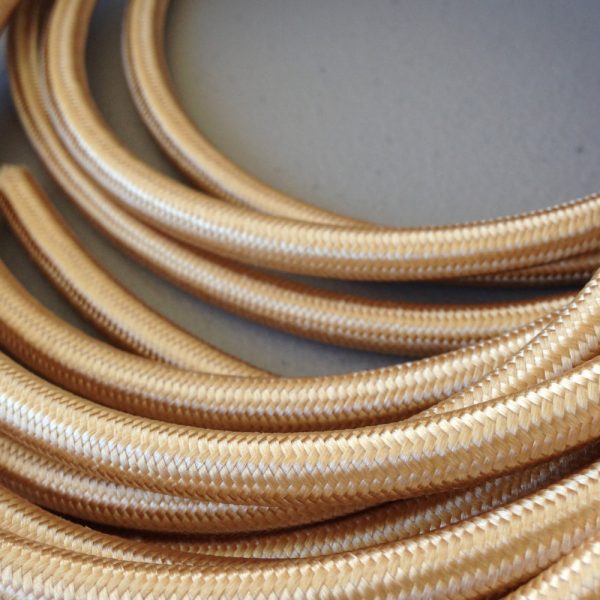 DC VOLTAGE 2core Round Vintage Braided Fabric Light Gold Colour Cable Flex 0.75mm