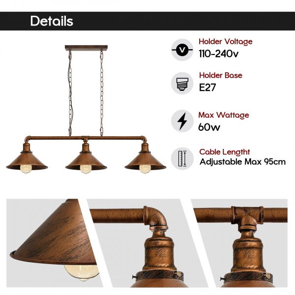 Industrial Retro Metal Suspended Shade Pipe Pendant Light~2408