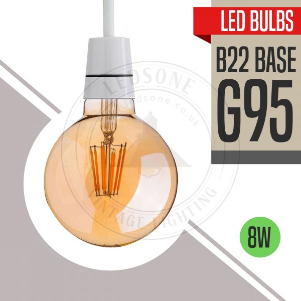 Vintage LED Filament Bulb Bayonet G95 B22 8W Dimmable LED Globe Bulb ~3085