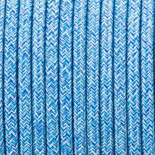 3 core Round Vintage Braided Fabric Blue Multi Tweed Coloured Cable Flex 0.75mm
