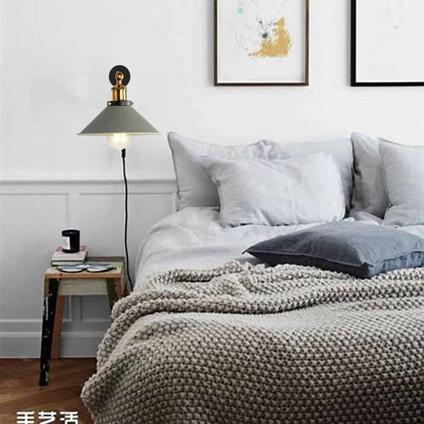 Metal Cone Shape Shade Plug in Wall Light With Dimmer Switch
