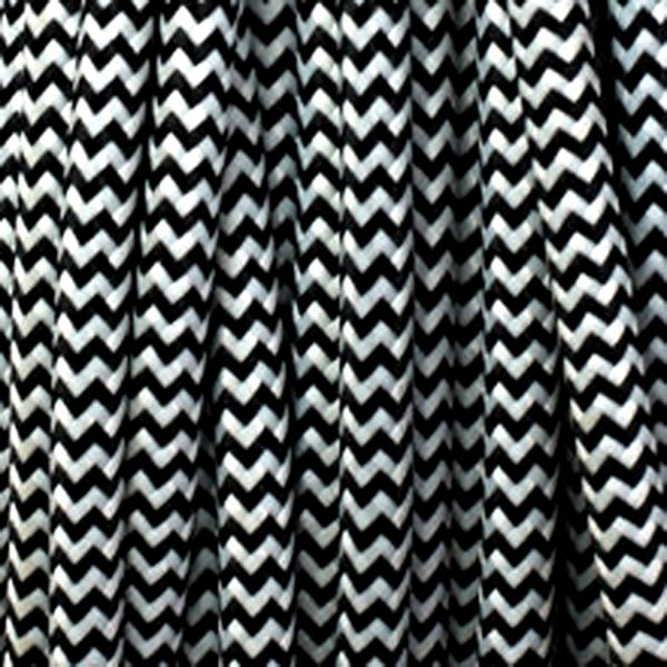 DC VOLTAGE 2 core Round Vintage Braided Fabric Black and White Cable Flex 0.75mm