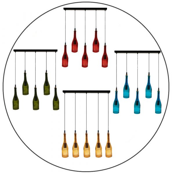 Classic Cluster Pendant Light with Wine Bottle Glass Shades